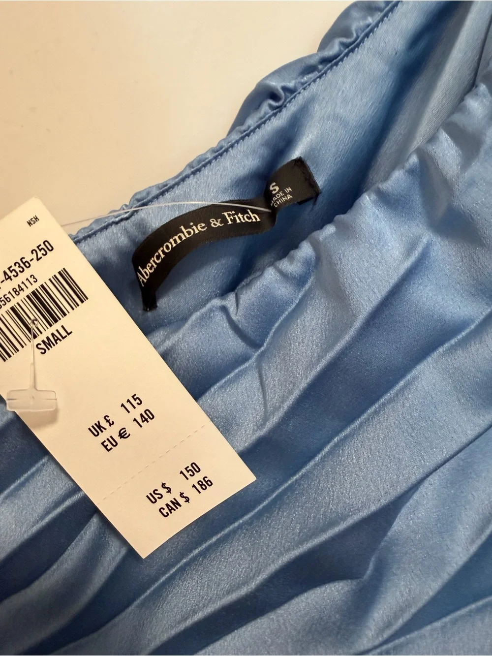 NWT Abercrombie Small Baby Blue Giselle Pleated One Shoulder Maxi Dress Wedding